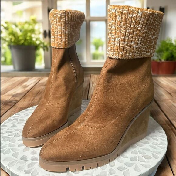 Donald J. Pliner Sindie Leather Suede Womens Knit Cuffed Booties Boots - Picture 6 of 13